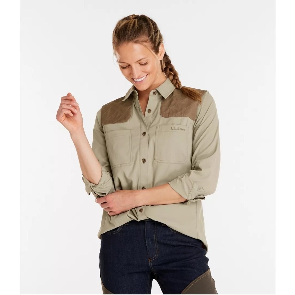 L.L. Bean Womens Upland Field Shirt Light Olive Quilted Yoke Utility Gorpcore M